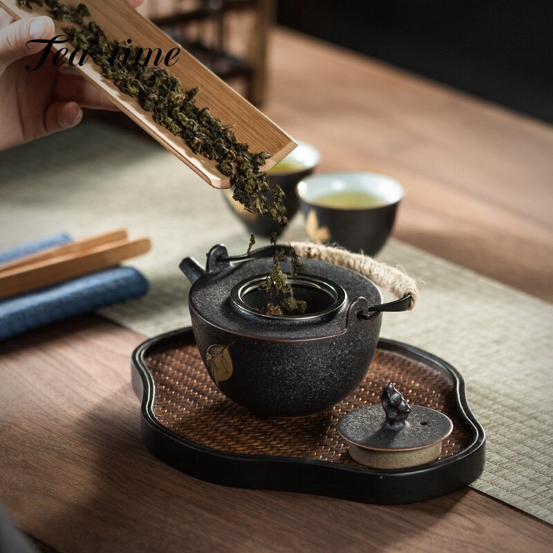 210 ml arbatinukas su kilpine rankena sidabro taškeliu japoniškas retro keramikos keramikos Kung Fu arbatos rinkinys su nerūdijančio plieno ekrano filtru