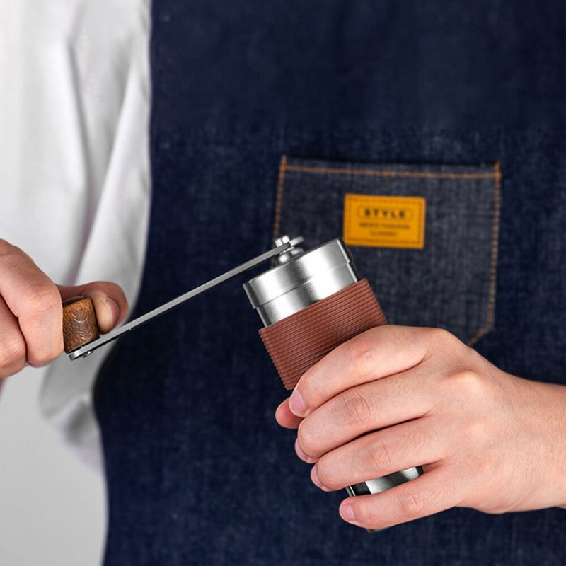 Nešiojamas rankinis kavos malūnėlis nerūdijančio plieno rankinis alkūninis kavos pupelių malūnėlis kūgio formos šlifavimo malūnėlis namų biuro stovyklavimui