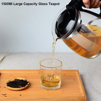 BORREY Heat Resistant Glass Teapot Infuser Διαφανές σετ ποτηριών τσαγιού Puer Oolong Tea Kettle Flower Tea Pot Βραστήρας τσαγιού 1500Ml