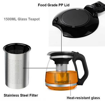 BORREY Heat Resistant Glass Teapot Infuser Διαφανές σετ ποτηριών τσαγιού Puer Oolong Tea Kettle Flower Tea Pot Βραστήρας τσαγιού 1500Ml