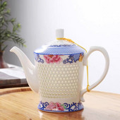 Ceainic din porțelan albastru și alb, de mare capacitate, ceainic din ceramică, ceainic portabil, cu gol, Kung Fu, cană de ceai de birou