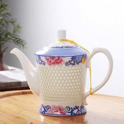 Ceainic din porțelan albastru și alb, de mare capacitate, ceainic din ceramică, ceainic portabil, cu gol, Kung Fu, cană de ceai de birou