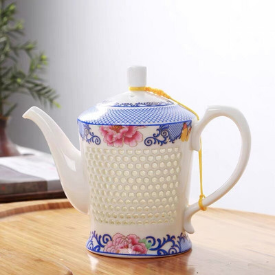 Ceainic din porțelan albastru și alb, de mare capacitate, ceainic din ceramică, ceainic portabil, cu gol, Kung Fu, cană de ceai de birou