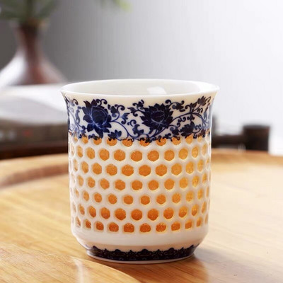 Ceainic din porțelan albastru și alb, de mare capacitate, ceainic din ceramică, ceainic portabil, cu gol, Kung Fu, cană de ceai de birou