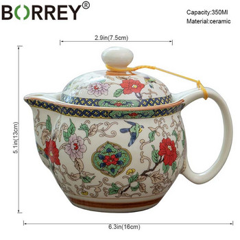 BORREY 350Ml Κεραμική Τσαγιέρα Infuser Jingdezhen Πορσελάνινη Τσαγιέρα με φίλτρο από ανοξείδωτο χάλυβα Puer Βραστήρας Σετ τσαγιού Μπλε και Λευκό