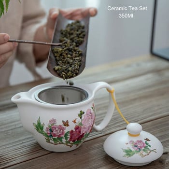 BORREY 350Ml Κεραμική Τσαγιέρα Infuser Jingdezhen Πορσελάνινη Τσαγιέρα με φίλτρο από ανοξείδωτο χάλυβα Puer Βραστήρας Σετ τσαγιού Μπλε και Λευκό