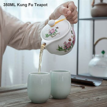 BORREY 350Ml Κεραμική Τσαγιέρα Infuser Jingdezhen Πορσελάνινη Τσαγιέρα με φίλτρο από ανοξείδωτο χάλυβα Puer Βραστήρας Σετ τσαγιού Μπλε και Λευκό