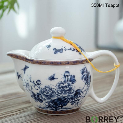 BORREY 350 ml kerámia teáskanna infuser Jingdezhen porcelán teáskanna rozsdamentes acél szűrővel Puer vízforraló kék-fehér teáskészlet