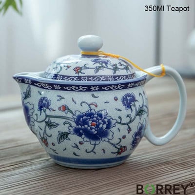 BORREY 350 ml kerámia teáskanna infuser Jingdezhen porcelán teáskanna rozsdamentes acél szűrővel Puer vízforraló kék-fehér teáskészlet