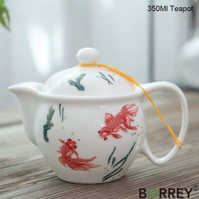 BORREY 350 ml kerámia teáskanna infuser Jingdezhen porcelán teáskanna rozsdamentes acél szűrővel Puer vízforraló kék-fehér teáskészlet