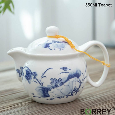 BORREY 350 ml kerámia teáskanna infuser Jingdezhen porcelán teáskanna rozsdamentes acél szűrővel Puer vízforraló kék-fehér teáskészlet