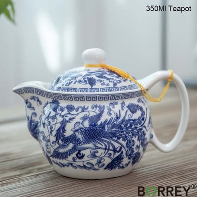 BORREY 350 ml kerámia teáskanna infuser Jingdezhen porcelán teáskanna rozsdamentes acél szűrővel Puer vízforraló kék-fehér teáskészlet