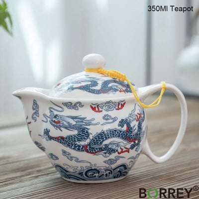 BORREY 350 ml kerámia teáskanna infuser Jingdezhen porcelán teáskanna rozsdamentes acél szűrővel Puer vízforraló kék-fehér teáskészlet