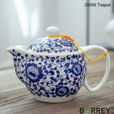 BORREY 350 ml kerámia teáskanna infuser Jingdezhen porcelán teáskanna rozsdamentes acél szűrővel Puer vízforraló kék-fehér teáskészlet