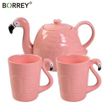 BORREY kerámia teáskészletek virág teáskanna teáscsésze flamingó kávéskanna bögre Puer teáskanna dekoráció porcelán teáskészlet esküvői ajándék