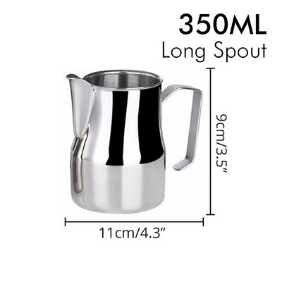 Pieno putojimo ąsotis nerūdijančio plieno Profesionalus pieno plakimo ąsočiai Barista Espresso garų puodelis Ilgas suapvalintas snapelis 350/550/750ml