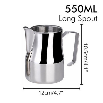 Pieno putojimo ąsotis nerūdijančio plieno Profesionalus pieno plakimo ąsočiai Barista Espresso garų puodelis Ilgas suapvalintas snapelis 350/550/750ml