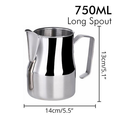 Pieno putojimo ąsotis nerūdijančio plieno Profesionalus pieno plakimo ąsočiai Barista Espresso garų puodelis Ilgas suapvalintas snapelis 350/550/750ml