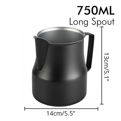 Pieno putojimo ąsotis nerūdijančio plieno Profesionalus pieno plakimo ąsočiai Barista Espresso garų puodelis Ilgas suapvalintas snapelis 350/550/750ml