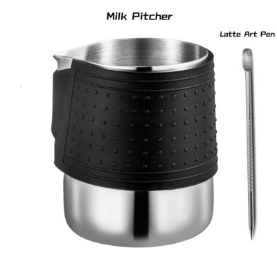 350 мл силиконова кана за разпенване на мляко от неръждаема стомана, кафе, еспресо, задушаващо бариста, занаятчийски лате, капучино, кана за мляко, чаши за лате