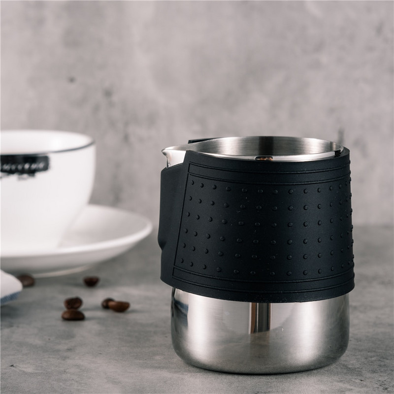 350 мл силиконова кана за разпенване на мляко от неръждаема стомана, кафе, еспресо, задушаващо бариста, занаятчийски лате, капучино, кана за мляко, чаши за лате