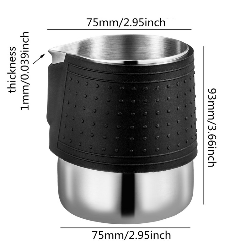 350 мл силиконова кана за разпенване на мляко от неръждаема стомана, кафе, еспресо, задушаващо бариста, занаятчийски лате, капучино, кана за мляко, чаши за лате