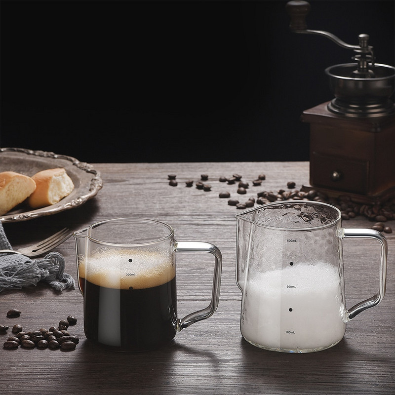 350/600 ml Стъклена кана за разпенване на мляко Прозрачно еспресо Кафе, варящо се на пара Кана с пяна за сметана и капучино Аксесоари за бариста