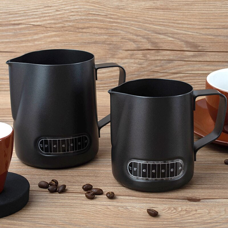 Кана за разпенване на мляко от неръждаема стомана 350/600 мл с индикатор за термометър Кана за мляко Barista Coffe Latte Art Cup Кана за мляко