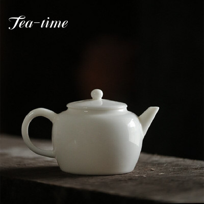 250 ml Dehua balta porcelāna tējkanna, ar rokām darināts horizontāls katls ar filtru Keramikas tējas automāts Mazs katliņš mājsaimniecības Kung Fu tējas trauku komplekts