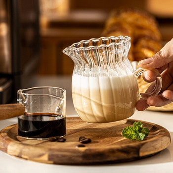 100/200/370ml Διαφανής γυάλινη κανάτα γάλακτος με λαβή που αφρίζει φλιτζάνι καφέ μοιραζόμενη κατσαρόλα Αφρός για καφέ