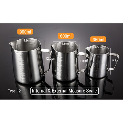Rozsdamentes acél tejhabosító kancsó Kávékancsó Latte Art 1db/tétel csésze Űrtartalom 150ml / 350ml / 600ml / 1000ml JJA003