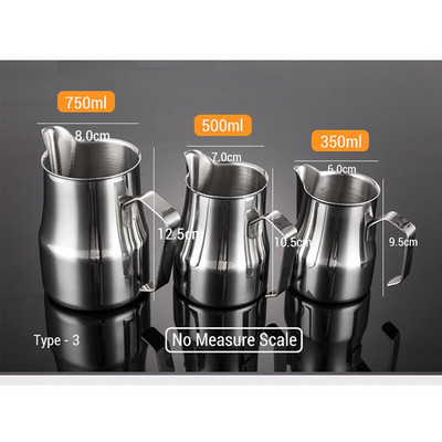 Rozsdamentes acél tejhabosító kancsó Kávékancsó Latte Art 1db/tétel csésze Űrtartalom 150ml / 350ml / 600ml / 1000ml JJA003