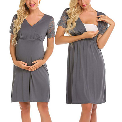 Нов модел дамска нощница с шпиц деколте и къс ръкав за кърмачки