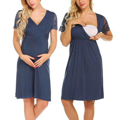 Нов модел дамска нощница с шпиц деколте и къс ръкав за кърмачки