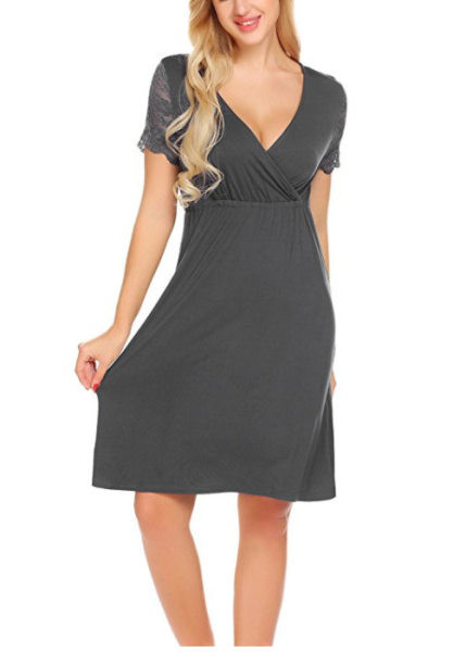 Нов модел дамска нощница с шпиц деколте и къс ръкав за кърмачки