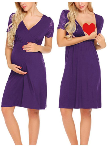 Нов модел дамска нощница с шпиц деколте и къс ръкав за кърмачки