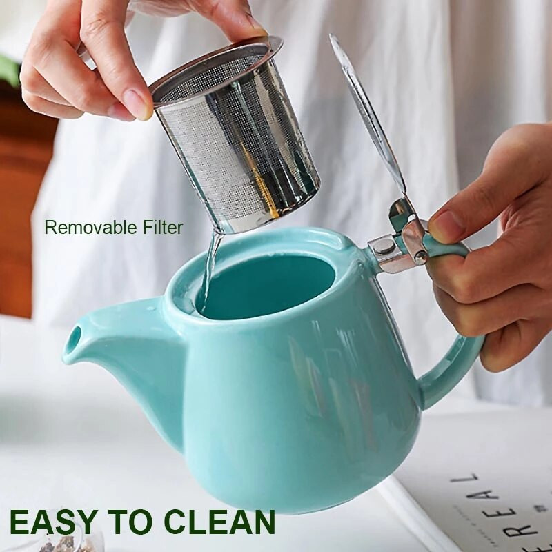 Teáskészletek 580 ml-es porcelán teáskanna, színes, kézzel készített teáskanna 18/8 rozsdamentes acél fedővel, extra finom infúzióval a laza levelű tea főzéséhez