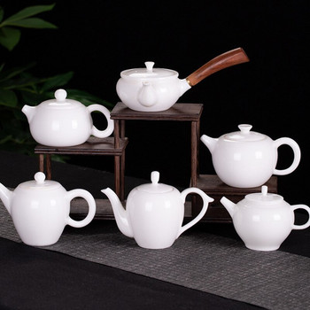 Китайски ръчно изработен бял порцеланов чайник бяла слонова кост Керамика за кана за чай Чайник за чай Чайник за чай Pu\'er Oolong филтър за чай