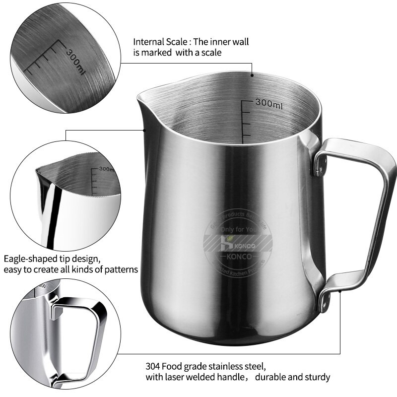 KONCO Inner Scale Espresso kavos pieno putų ąsotis Nerūdijančio plieno grietinėlė Macchiato Cappuccino Latte Art Maker ąsočio puodelis