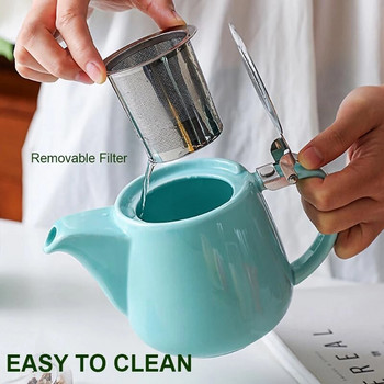Сервиз за чай 580 мл Порцеланов чайник Цветни ръчно изработени чайници 18/8 Капак от неръждаема стомана Изключително фин инфузер за приготвяне на листов чай