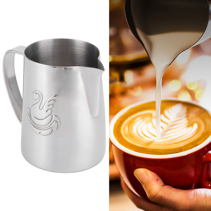 380 ml/400 ml/600 ml rozsdamentes acél hattyú tejkancsó tejhabosító csésze kávékancsó tejszínhabosító Latte Art stencil