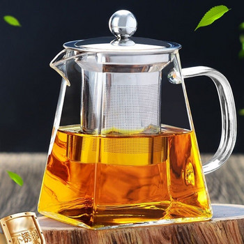 Thickened Teapot Heat Resistant Glass Παχύ ανοξείδωτο ατσάλι Τετράγωνο σετ τσαγιού οικιακής χρήσης Χωρητικότητα 350ml-1300ml Συσκευή τσαγιού