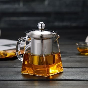 Thickened Teapot Heat Resistant Glass Παχύ ανοξείδωτο ατσάλι Τετράγωνο σετ τσαγιού οικιακής χρήσης Χωρητικότητα 350ml-1300ml Συσκευή τσαγιού