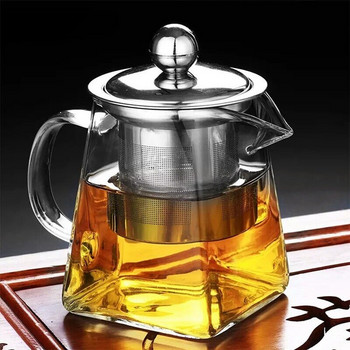 Thickened Teapot Heat Resistant Glass Παχύ ανοξείδωτο ατσάλι Τετράγωνο σετ τσαγιού οικιακής χρήσης Χωρητικότητα 350ml-1300ml Συσκευή τσαγιού