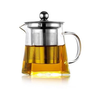 Thickened Teapot Heat Resistant Glass Παχύ ανοξείδωτο ατσάλι Τετράγωνο σετ τσαγιού οικιακής χρήσης Χωρητικότητα 350ml-1300ml Συσκευή τσαγιού