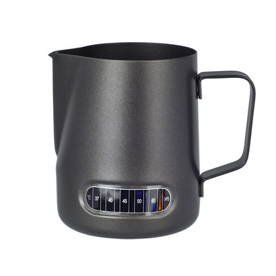 Tejhabosító kancsó 20 oz hőmérő matricával, Stianless Steel Espresso Latte gőzölő habosító csésze, matt fekete