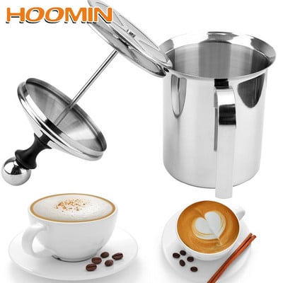 HOOMIN kézi tejhabosító duplahálós tejkrém 400/800 ml rozsdamentes acél tejhab hálós kávéhabosító kávékeverő