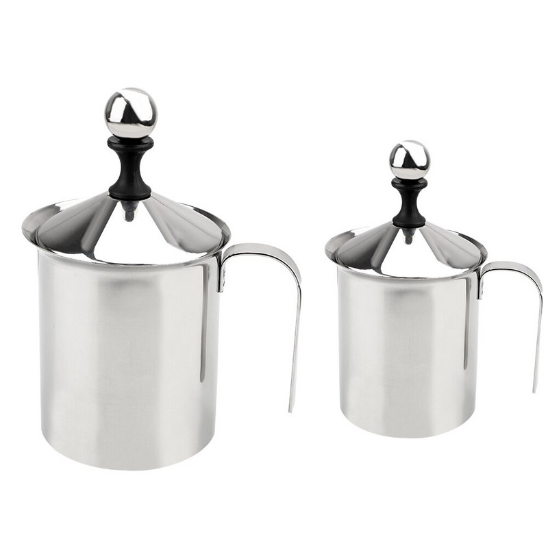 HOOMIN Ručna pjenilica za mlijeko Dvostruka mrežica Mlijeko za vrhnje 400/800 ML Mrežasta pjena za mlijeko od nehrđajućeg čelika Mješalica za kavu