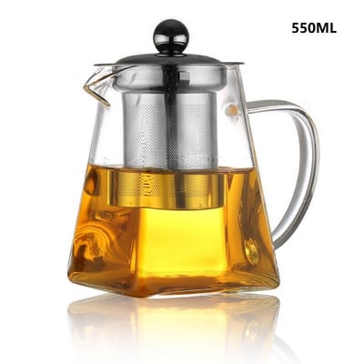 Karščiui atsparus stiklinis arbatinukas su 304 nerūdijančio plieno arbatos infuzijos filtru, gėlių arbatos virduliu Kung Fu arbatos rinkinys Puer Oolong Teapo