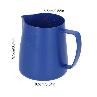 Rozsdamentes acél kávéskancsó tejkancsó Kék Latte habosító csésze 400 ml/600 ml, cseppmentes vízkivezetéssel konyhai irodákhoz
